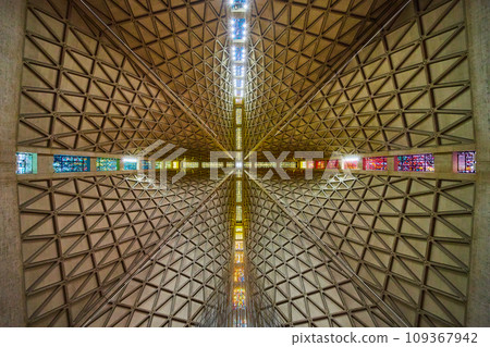 Straight up shot of center of geometrical ceiling for Cathedral of Saint Mary of the Assumption Straight up shot of center of geometrical ceiling for Cathedral of Saint Mary of the Assumption 109367942