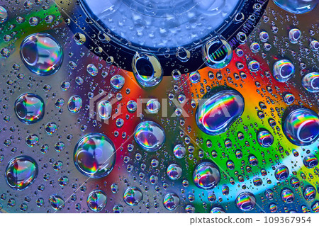 Silvery bubbles and background with rainbow colors and lines in abstract art asset 109367954