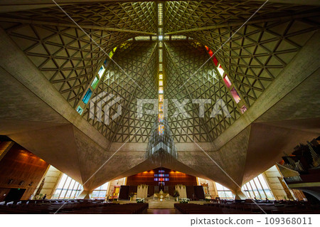 Wide view of ceiling of Cathedral of Saint Mary of the Assumption with pews Wide view of ceiling of Cathedral of Saint Mary of the Assumption with pews 109368011