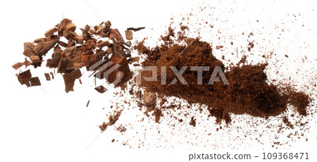 Coconut peel husk flying explosion, coconut chopped big L size abstract cloud fly. Coconut shell peel fertilizer splash throwing in Air. White background Isolated high speed shutter, freeze action Coconut peel husk flying explosion, coconut chopped big L size abstract cloud fly. Coconut shell peel fertilizer splash throwing in Air. White background Isolated high speed shutter, freeze action 109368471
