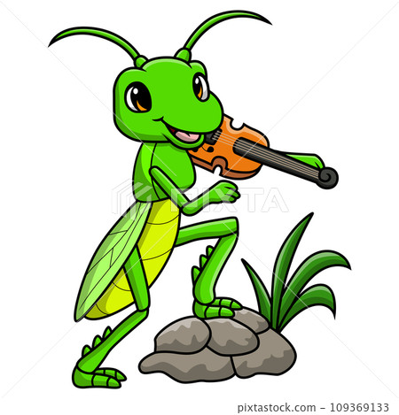 Cute grasshopper cartoon playing violin 109369133