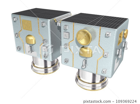 人造衛星、科學衛星、觀測衛星、通訊衛星等。單白背景(3DCG 影像) 人造衛星、科學衛星、觀測衛星、通訊衛星等。單白背景(3DCG 影像) 109369224