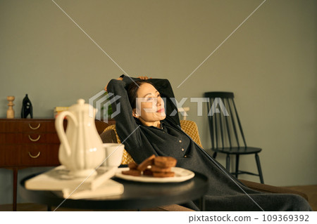 A woman waking up from a nap 109369392