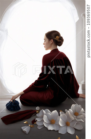 Woman by the window AI image Woman by the window AI image 109369507