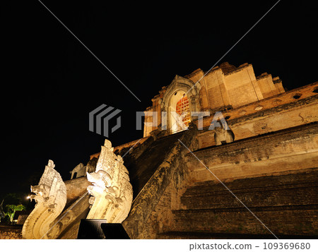 Chiang Mai, Thailand, Wat Chedi Luang pagoda, cloudy night in May Chiang Mai, Thailand, Wat Chedi Luang pagoda, cloudy night in May 109369680
