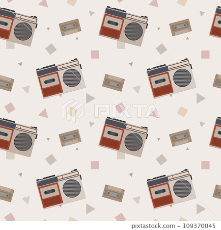 Retro Pop Radio Cassette Tape Seamless Pattern. Vintage style design. 109370045