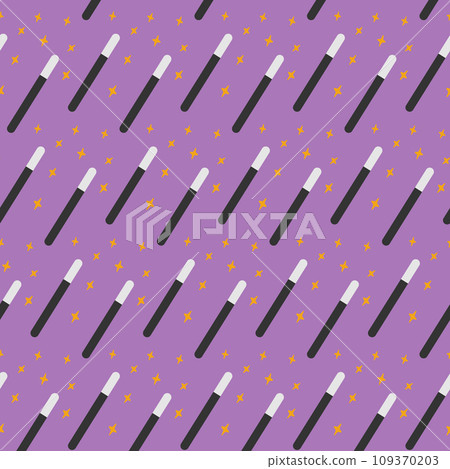 Seamless pattern of magic wand with decorative stars. Concept for wrapping, wallpaper or background 109370203