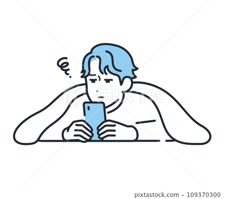 一個年輕人在蒲團裡看著智慧型手機的簡單向量圖素材 109370300