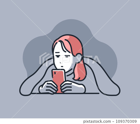 Simple vector illustration material of a young woman looking at a smartphone in the dark Simple vector illustration material of a young woman looking at a smartphone in the dark 109370309