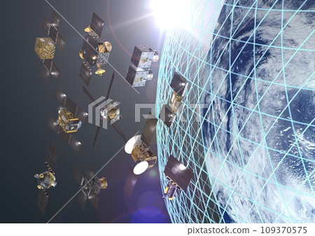 The orbits of Japanese and other artificial satellites orbiting the earth and the sun (3DCG image) The orbits of Japanese and other artificial satellites orbiting the earth and the sun (3DCG image) 109370575