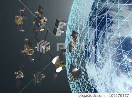 日本和世界各地的人造衛星繞地球運行的軌道（3DCG 影像） 109370577