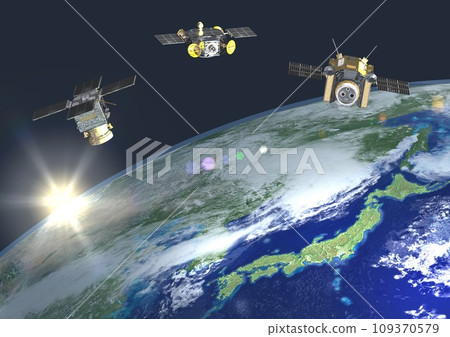 Artificial satellites of Japan and the world orbiting the earth (3DCG image) Solar ant Artificial satellites of Japan and the world orbiting the earth (3DCG image) Solar ant 109370579