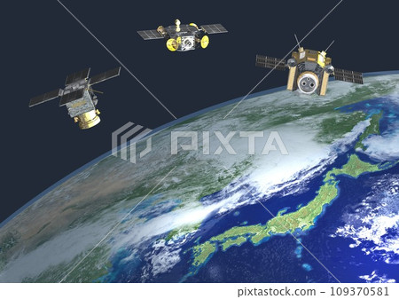 日本和世界的人造衛星繞地球運行（3DCG影像），沒有太陽 109370581