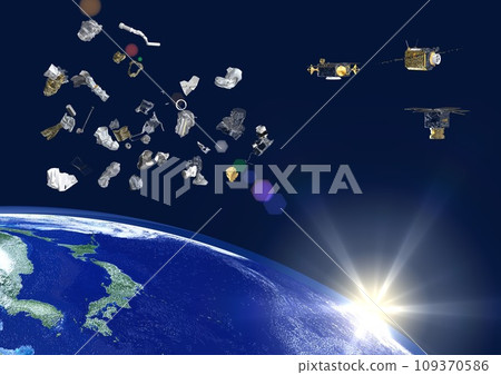 日本和世界各地的衛星和太空碎片（3DCG 圖像） 太陽螞蟻 109370586