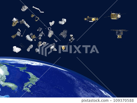 Satellites and space debris in Japan and the world (3DCG image) without the sun Satellites and space debris in Japan and the world (3DCG image) without the sun 109370588