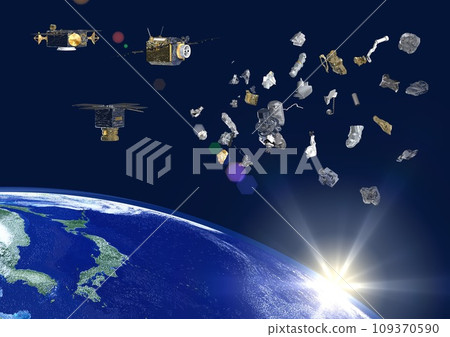 日本和世界各地的衛星和太空碎片（3DCG 圖像） 太陽螞蟻 109370590