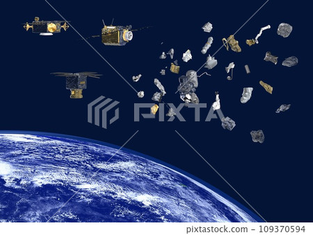 Satellites and space debris in Japan and the world (3DCG image) without the sun Satellites and space debris in Japan and the world (3DCG image) without the sun 109370594