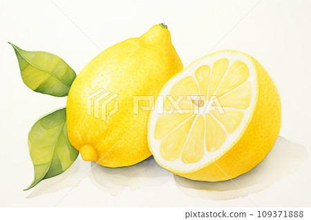 Lemon with the other half on white background. Generative AI. 109371888