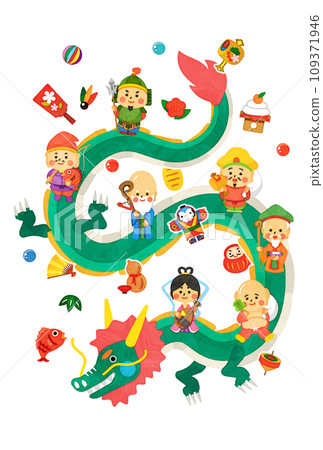 2024年龍年生肖賀年卡插畫 109371946