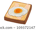 Single bacon and egg toast illustration (hand-drawn, realistic, photorealistic) 109372147