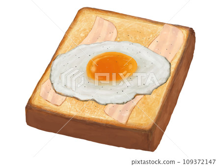 Single bacon and egg toast illustration (hand-drawn, realistic, photorealistic) Single bacon and egg toast illustration (hand-drawn, realistic, photorealistic) 109372147