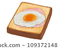 Illustration of a single ham and egg toast (hand-drawn, realistic, photorealistic) 109372148