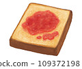 Illustration of a single strawberry jam toast (hand-drawn, realistic, photorealistic) 109372198