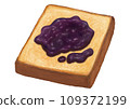 Illustration of a single blueberry jam toast (hand-drawn, realistic, photo-realistic) 109372199