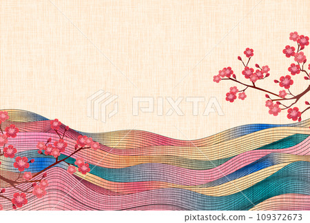 Plum Japanese pattern New Year's card background 109372673