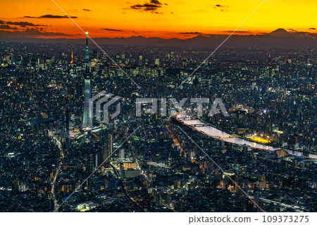 東京夜景與天空樹和富士山 109373275