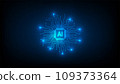 AI Artificial intelligence processor MCU chip icon symbol on blue background for graphic design 109373364