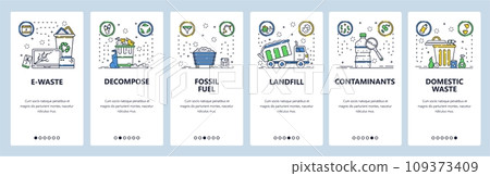 Household waste website and mobile app onboarding screens vector template 109373409