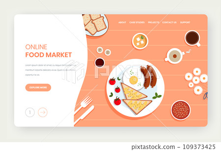 Online food market vector website landing page design template 109373425