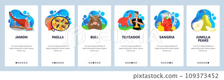 Spain website and mobile app onboarding screens vector template Spain website and mobile app onboarding screens vector template 109373452