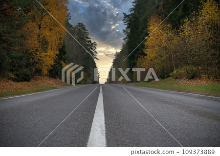 Empty asphalt road stretches out into the distance Empty asphalt road stretches out into the distance 109373889