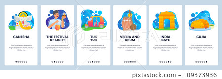 Indian landmarks website and mobile app onboarding screens vector template 109373936