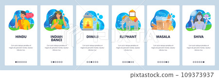Indian life website and mobile app onboarding screens vector template 109373937