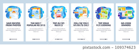 Food delivery and order meal online. Food cooking recipe. Mobile app onboarding screens. Menu vector banner template for website and mobile development. Web site design illustration Food delivery and order meal online. Food cooking recipe. Mobile app onboarding screens. Menu vector banner template for website and mobile development. Web site design illustration 109374623