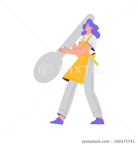Bakery with Woman Baker Character in Uniform Hold Huge Spoon Vector Illustration Bakery with Woman Baker Character in Uniform Hold Huge Spoon Vector Illustration 109375741