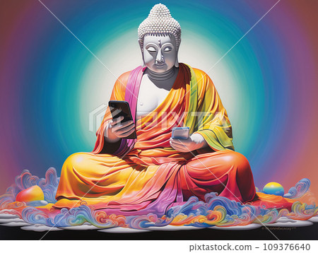 buddha with smartphone 109376640