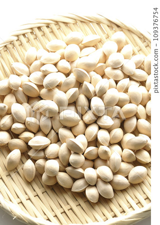 白色背景下籃子銀杏種子的頭頂照片 109376754