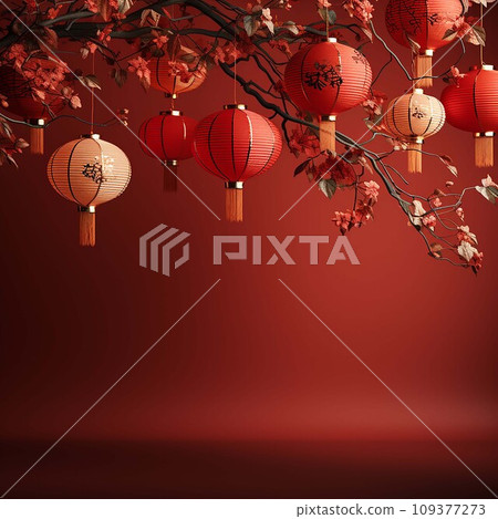 Chinese New Year background with hanging paper lanterns ,AI Generate Chinese New Year background with hanging paper lanterns ,AI Generate 109377273