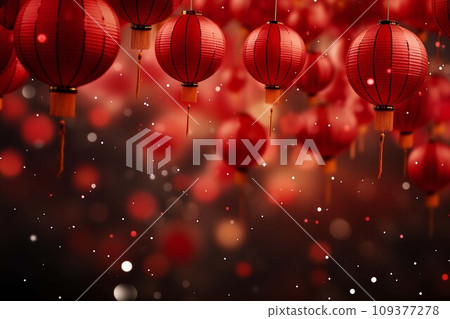Chinese New Year background with hanging paper lanterns ,AI Generate Chinese New Year background with hanging paper lanterns ,AI Generate 109377278