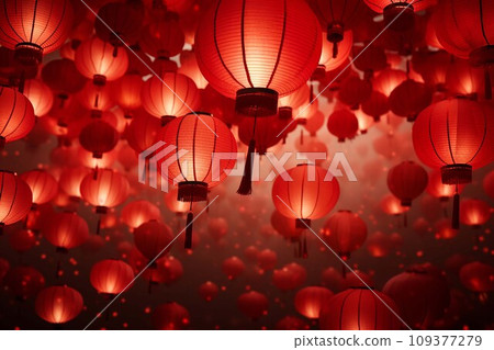 Chinese New Year background with hanging paper lanterns ,AI Generate Chinese New Year background with hanging paper lanterns ,AI Generate 109377279