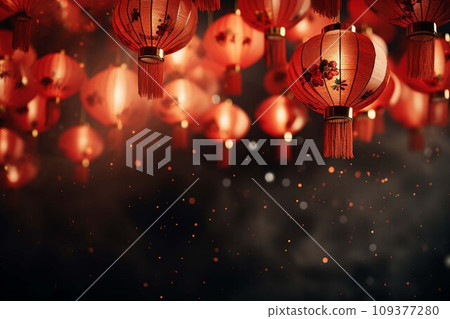 Chinese New Year background with hanging paper lanterns ,AI Generate Chinese New Year background with hanging paper lanterns ,AI Generate 109377280