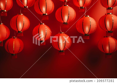 Chinese New Year background with hanging paper lanterns ,AI Generate Chinese New Year background with hanging paper lanterns ,AI Generate 109377281