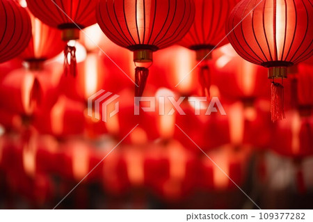 Chinese New Year background with hanging paper lanterns ,AI Generate Chinese New Year background with hanging paper lanterns ,AI Generate 109377282
