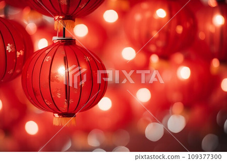 Chinese New Year background with hanging paper lanterns ,AI Generate Chinese New Year background with hanging paper lanterns ,AI Generate 109377300