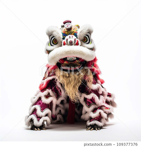 hinese New Year Lion Dance isolated on a white background, full body.AI Generate 109377376