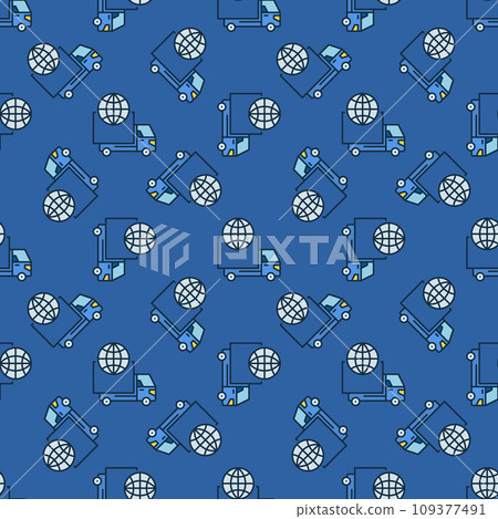 Truck with Earth Globe vector Delivery colored seamless pattern Truck with Earth Globe vector Delivery colored seamless pattern 109377491